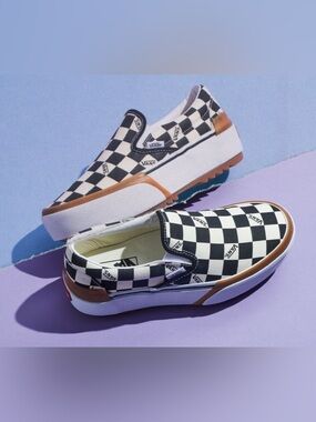VANS Era Stacked Checkerboard Slip On Platform Canvas Shoes